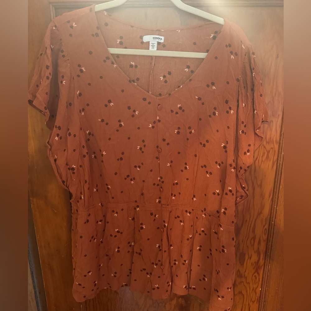 Sonoma Burnt Orange and Red Floral Blouse